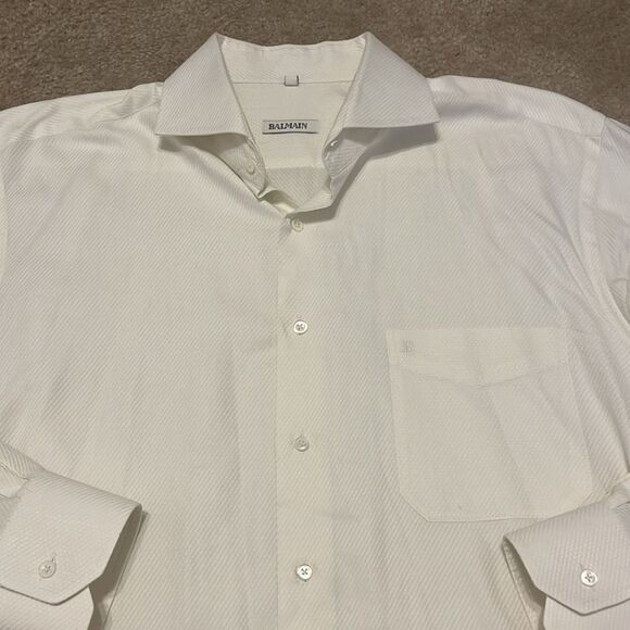 BALMAIN Men's Button Front Long Sleeve Shirt Two Ply Cotton Size Large - Picture 6 of 12